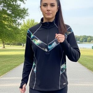 FILA Performance black & blue sport running pull over athletic top XL